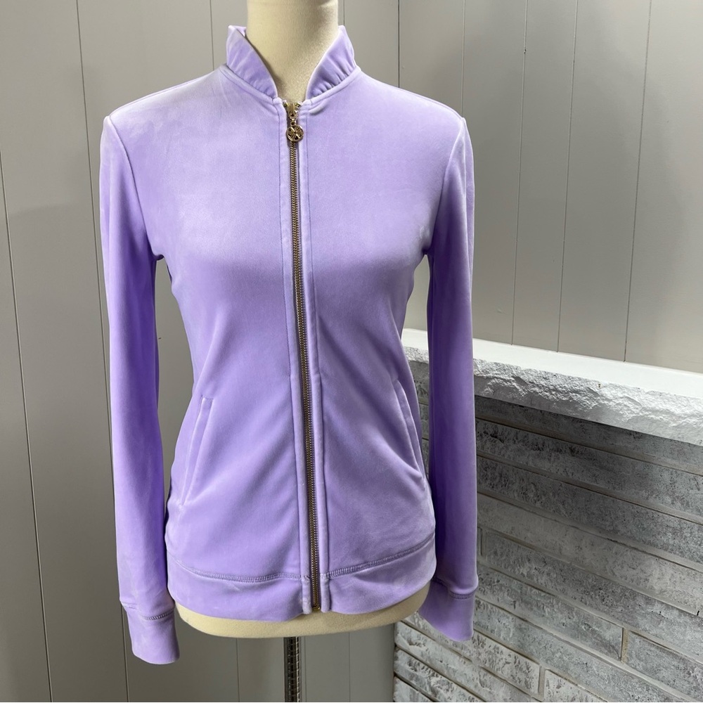 Lilly Pulitzer Jayla Velour Ruffle Neck Zip Up Lilac Purple Jacket XXS